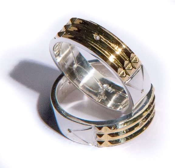 thumbnail image 2 of Atlantis Ring In 970 Silver With 18K Gold Plating – Handmade Band, 6mm Wide, 2mm Thick 2 of 12